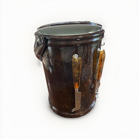 Vintage Georges Briard Tall Ice Bucket Brown Tortoiseshell Look Barware MCM 11” - Picture 1 of 2
